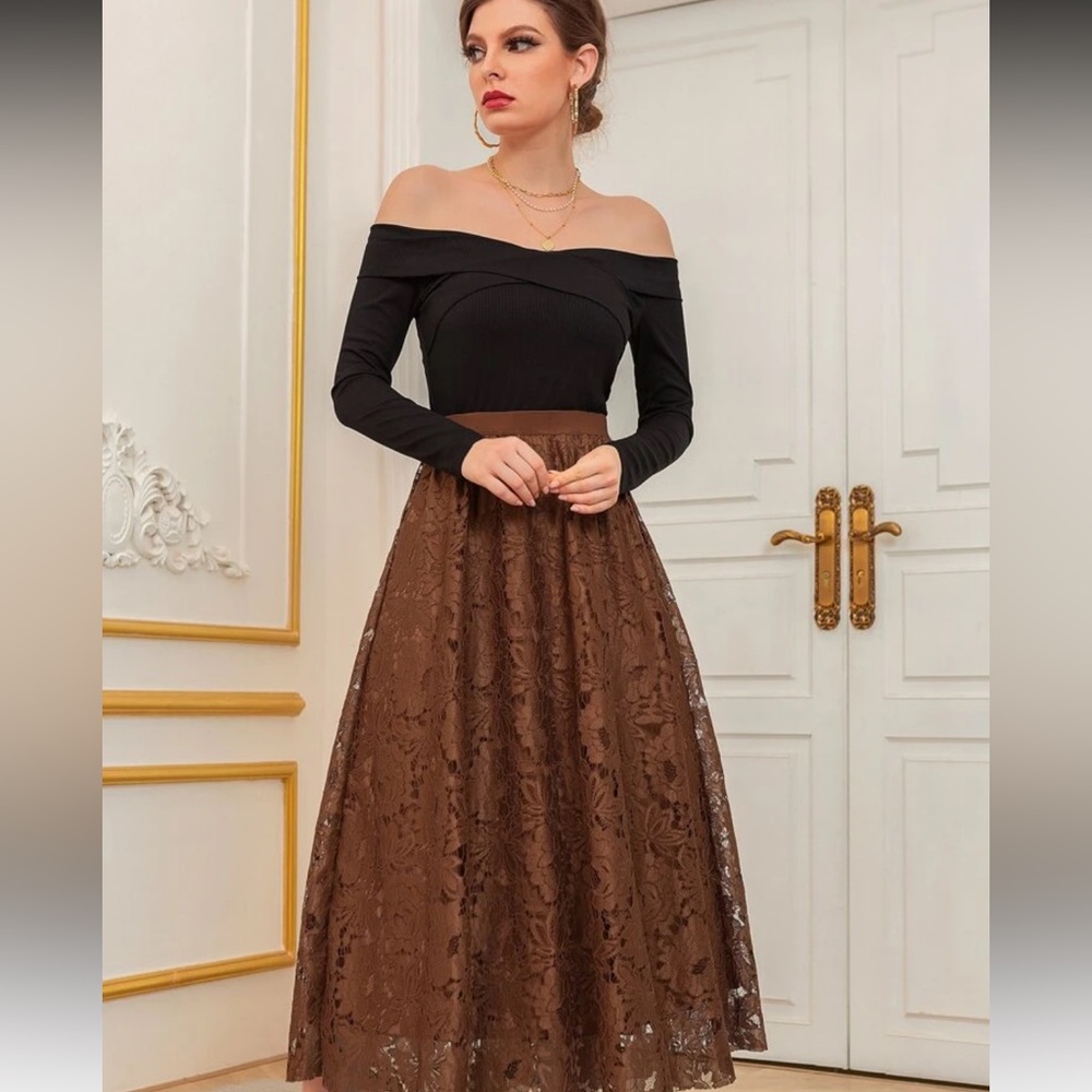 Chocolate Floral Lace Skirt